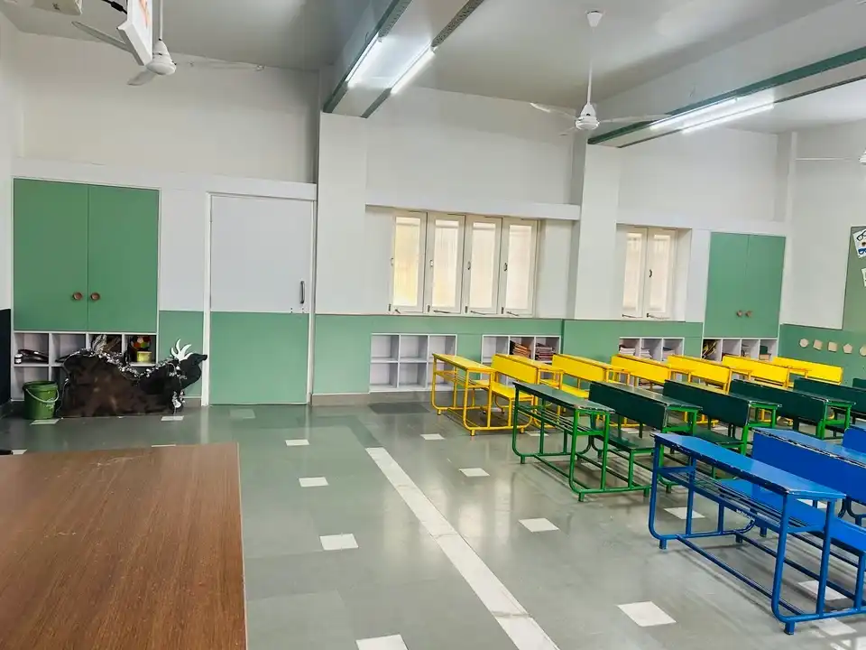 JH Ambani School interiors, school interior design project, K9 Interiors education project, classroom interior design India, CBSE school interiors, institutional interior solutions, K9 Interiors portfolio, school infrastructure design