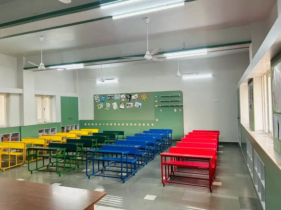 JH Ambani School interiors, school interior design project, K9 Interiors education project, classroom interior design India, CBSE school interiors, institutional interior solutions, K9 Interiors portfolio, school infrastructure design