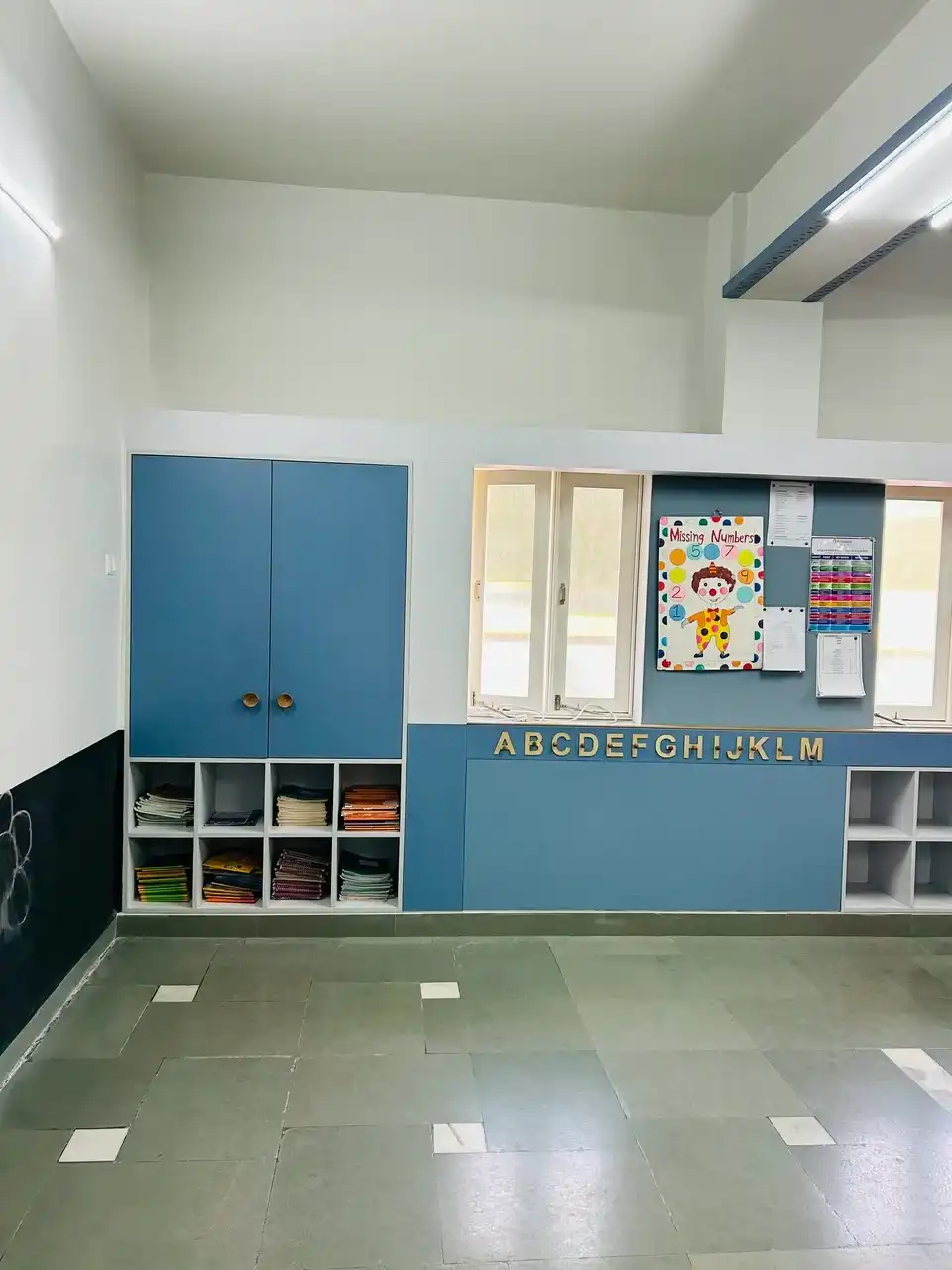 JH Ambani School interiors, school interior design project, K9 Interiors education project, classroom interior design India, CBSE school interiors, institutional interior solutions, K9 Interiors portfolio, school infrastructure design