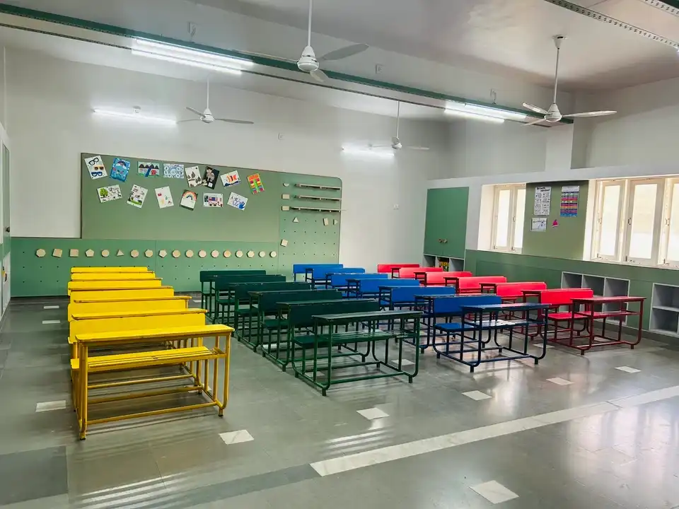 JH Ambani School interiors, school interior design project, K9 Interiors education project, classroom interior design India, CBSE school interiors, institutional interior solutions, K9 Interiors portfolio, school infrastructure design