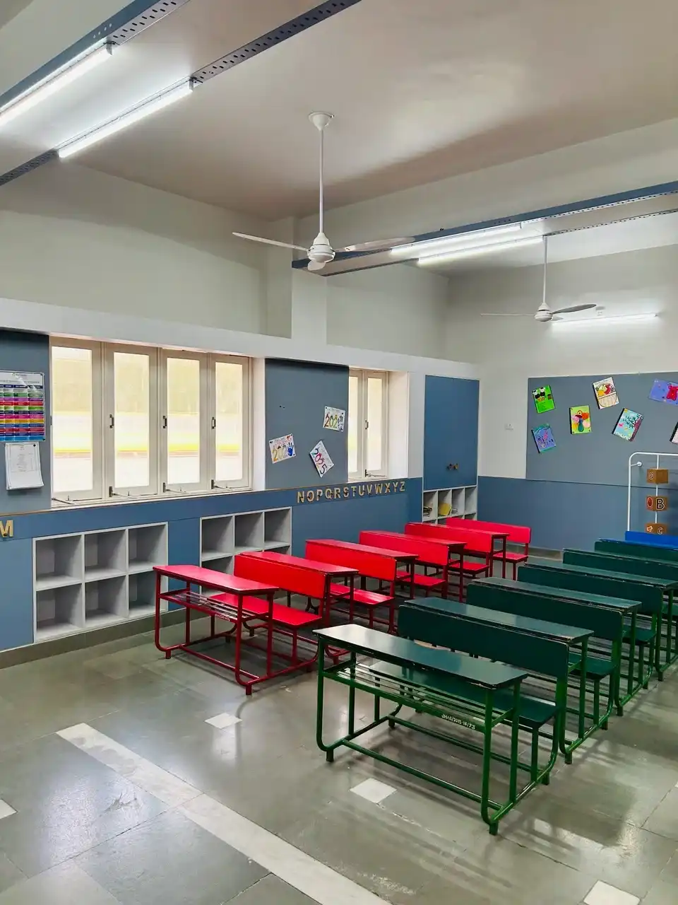 JH Ambani School interiors, school interior design project, K9 Interiors education project, classroom interior design India, CBSE school interiors, institutional interior solutions, K9 Interiors portfolio, school infrastructure design