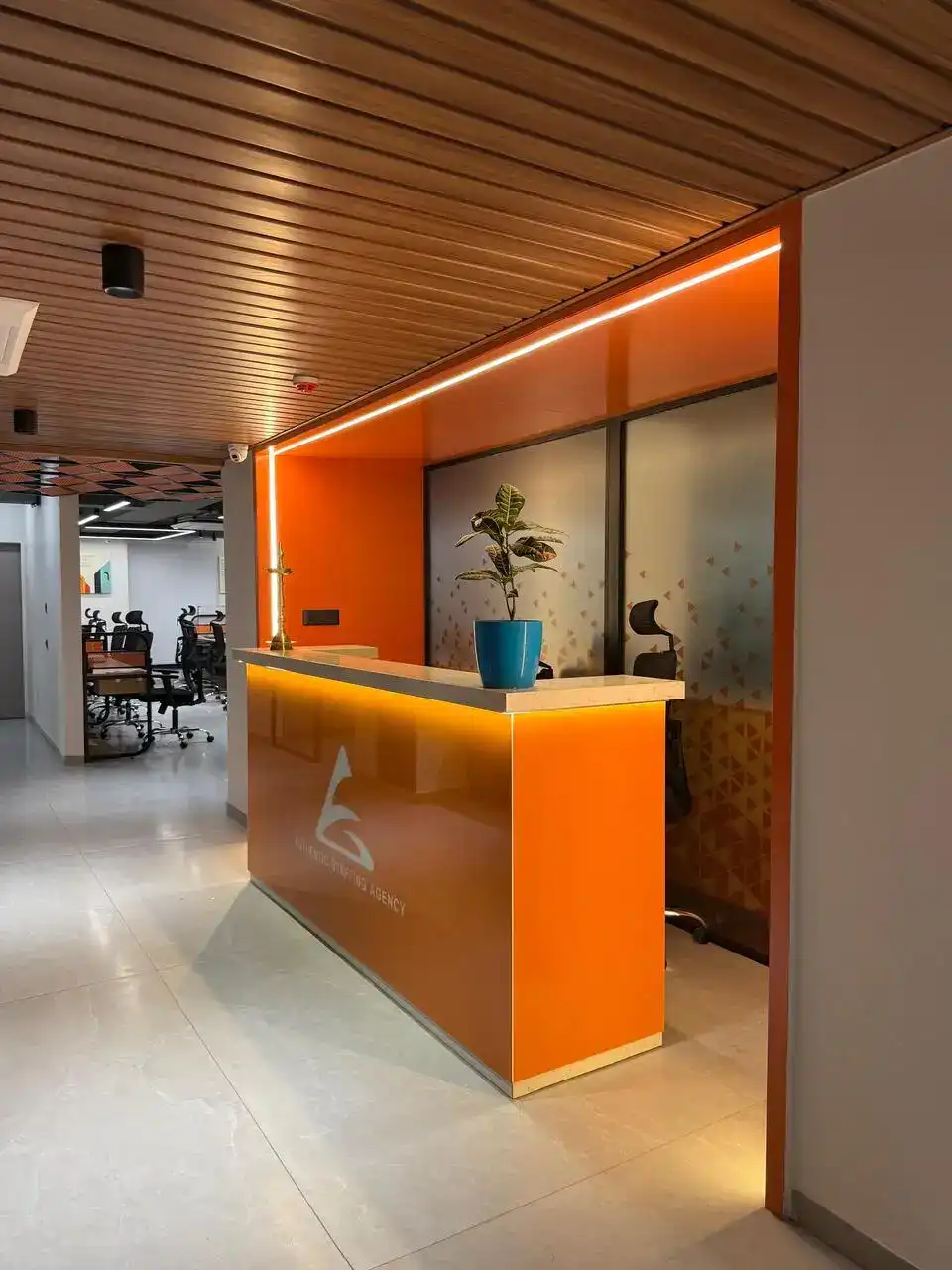 Authentic Group of Companies interiors, K9 Interiors project, corporate office interior design, commercial interior solutions Gujarat, turnkey interior projects India, K9 Interiors portfolio, office design execution, workspace interiors